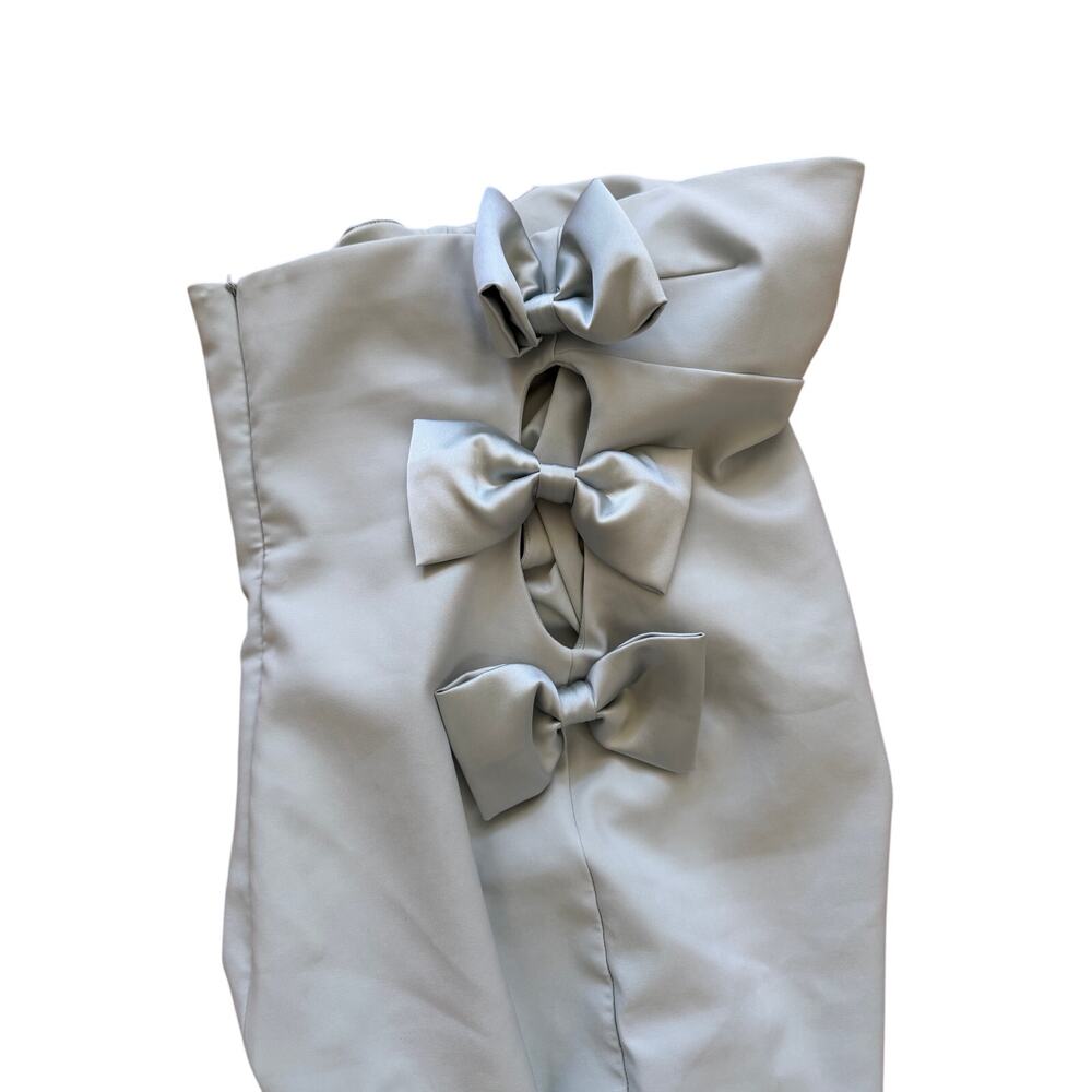Zara "Sea Green" Blue Strapless Cut Out Satin Bow Column Sheath Dress - Picture 8 of 10